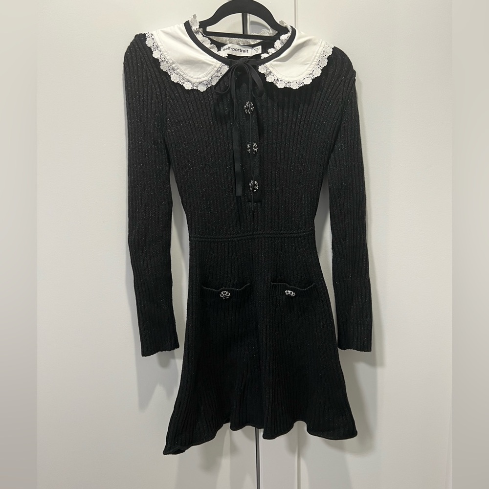 SELF-PORTRAIT Pocket-Detail Mini Dress with Collar and front pockets